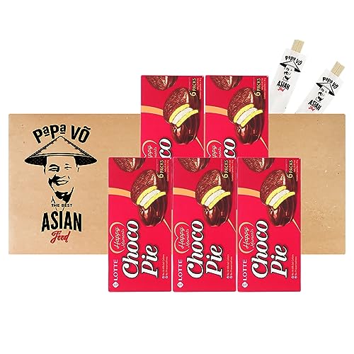 5er Pack (5x168g) Lotte Choco Pie + 2 Papa Vo Chopsticks von Papa Vo