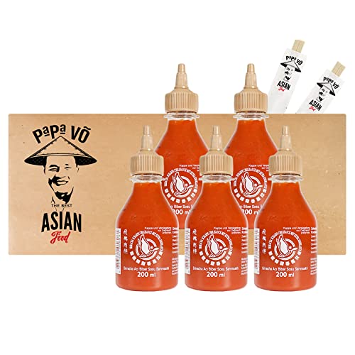 5er Pack (5x200ml) FG Sriracha Chillisauce mit Knoblauch + 2 Papa Vo Chopsticks von Papa Vo