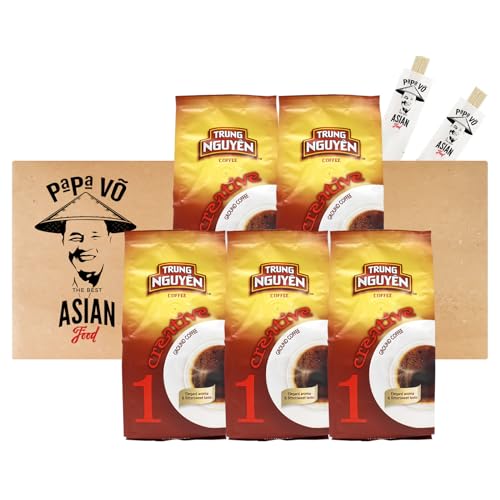 5er Pack (5x250g) Trung Nguyen Creative 1 Vietnam Kaffee Culi Robusta gemahlen + 2 Papa Vo Chopsticks von Papa Vo