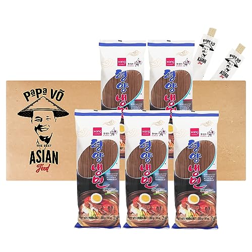 5er Pack (5x283g) Wang Buchweizennudeln mit Weizenkaltnudeln Naengmyeon + 2 Papa Vo Chopsticks von Papa Vo