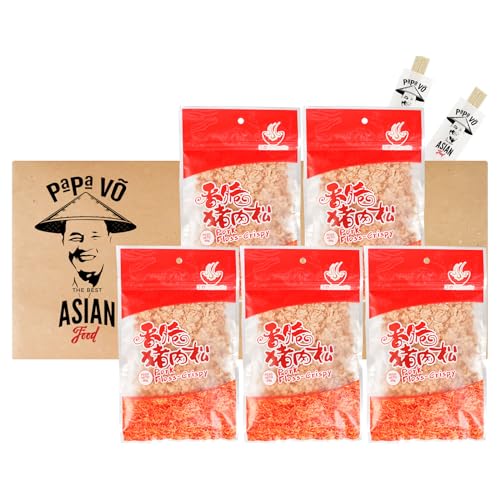 5er Pack (5x90g) Authentic Thit Cha Bong Pork Floss crispy Schweinefleischwolle + 2 Papa Vo Essstäbchen von Papa Vo