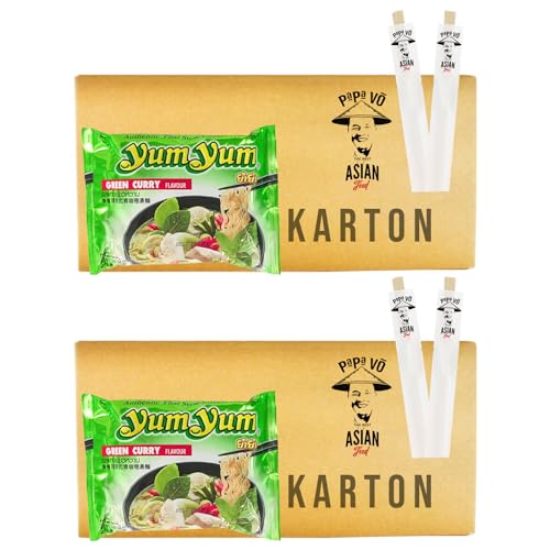 60er Pack (60x70g) Yum Yum Green Curry Flavor Instantnudeln + 2 Papa Vo Essstäbchen von Papa Vo