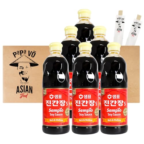 6er Pack (6x860ml) Sojasauce dunkel Jin S + 2 Papa Vo Essstäbchen von Papa Vo