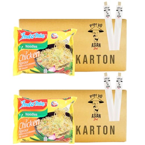 80er Pack (80x70g) Indomie Instant Nudeln mit Huhngschmack + 2 Papa Vo Chopsticks von Papa Vo