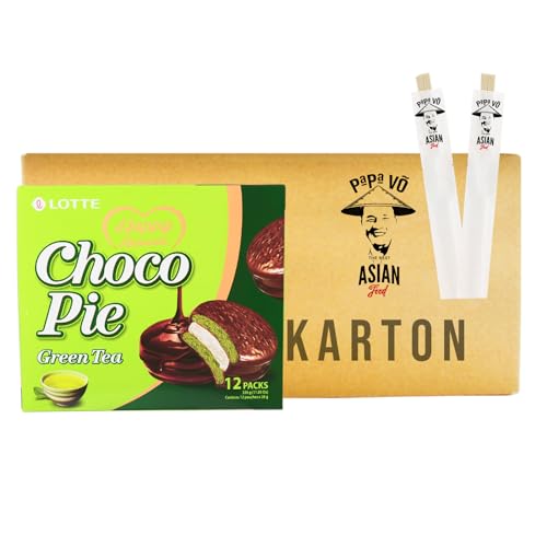 8er Pack (8x336g) Lotte Choco Pie Grüner Tee + 2 Papa Vo Essstäbchen von Papa Vo