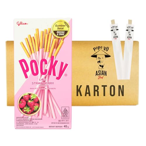 Pocky Strawberry Flavor (20x 45g) + 2 Papa Vo Stäbchen von Papa Vo