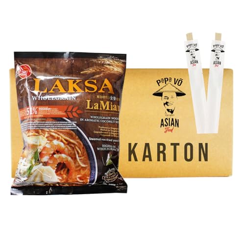 Vollkorn Nudeln Laksa La Mian (12x185g) + 2 Papa Vo Stäbchen von Papa Vo