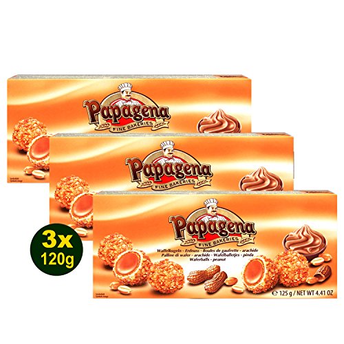 Papagena Waffelkugeln mit Cremefüllung und Erdnusstückchen umhüllt 3x 125g (375g) - Waffelkugeln von Papagena