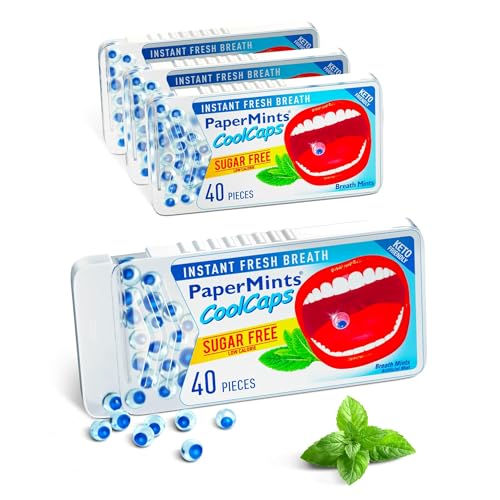 PaperMints CoolCaps - Instant Fresh Breath Mints zuckerfrei 4er Pack - 160 Kapseln Extreme Mundgeruch Behandlung für Erwachsene Atemerfrischer Perlen zur Mundgeruch Behandlung Ketofreundlich von Papermints