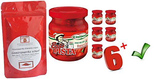 SPARSET ANGEBOT 6 x Erös Pista Starker Stefan Paprikacreme Univer + 1A Qualität Ungarische Paprikapulver Kalocsa scharf 100g insg. 1300g Sparpaket von Paprikaland