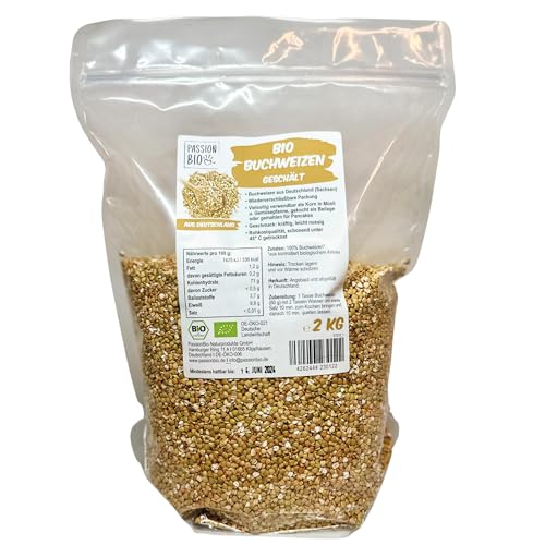 Bio Buchweizen geschält 2 kg - 100% Bio Buchweizen in Rohkostqualität, wiederverschließbar - Vielseitig und geschmackvoll, ideal für Müsli, Gemüsepfanne & Pancakes von PassionBio