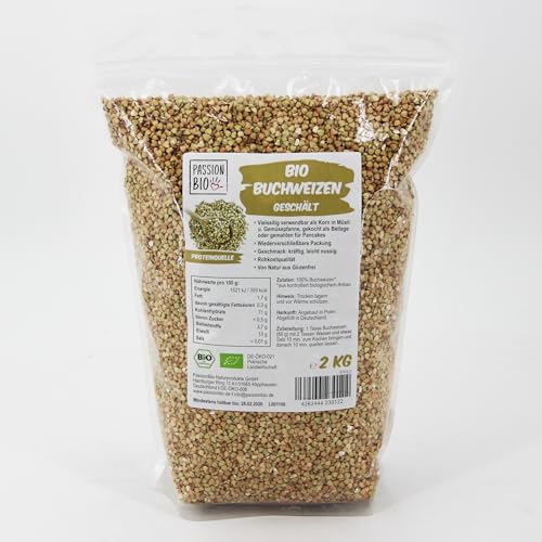 Bio Buchweizen geschält 2 kg - 100% Bio Buchweizen in Rohkostqualität, wiederverschließbar - Vielseitig und geschmackvoll, ideal für Müsli, Gemüsepfanne & Pancakes von PassionBio