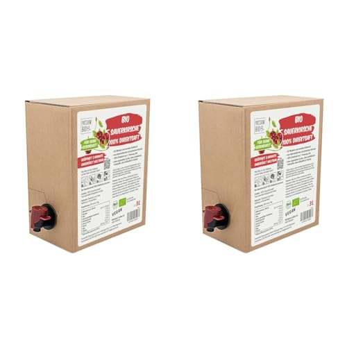 Bio Sauerkirsche Direktsaft 3 Liter Box - Sauerkirschsaft aus 100% europäischen Sauerkirschen - Veganer Sauerkirsch Saft, ohne zugesetzten Zucker, ohne Süßstoffe (lt. Gesetz) (Packung mit 2) von PassionBio