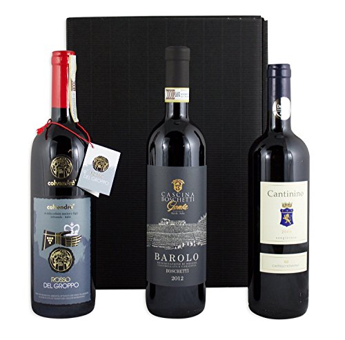 Wein Geschenkset mit 3 italienischen Premium Rotweinen Barolo Villadoria DOCG 2018, Rosso del Groppo DOCG 2017, Cantinino Toscana Sangiovese 2018 von Passione Italia