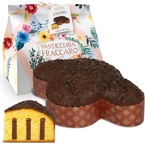 Artisan Colomba gefüllt mit Gianduia-Creme, 750 gr - Pasticceria Fraccaro 1932, Osterkuchen mit Gianduia-Creme und Schokoladenglasur, ohne kandierte Früchte, natürlich gesäuert, Bauletto-Linie von Pasticceria Fraccaro 1932