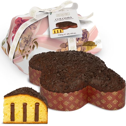 Artisan Colomba gefüllt mit Gianduia-Creme, 750 gr - Pasticceria Fraccaro 1932, Osterkuchen mit Gianduia-Creme und Schokoladenglasur, ohne kandierte Früchte, natürlich gesäuert, Verpackungslinie von Pasticceria Fraccaro 1932