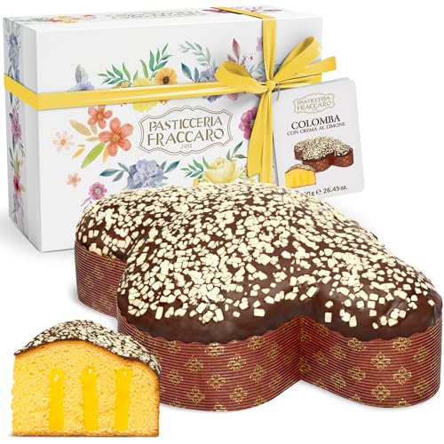 Handgemachte Zitronen-Oster-Taube, 750 g - Pasticceria Fraccaro 1932, Oster-Taube mit Zitronencreme, Überzogen mit dunkler Schokolade und Schokoladenstückchen, Teig mit Sauerteig, Gift Box Linie von Pasticceria Fraccaro 1932