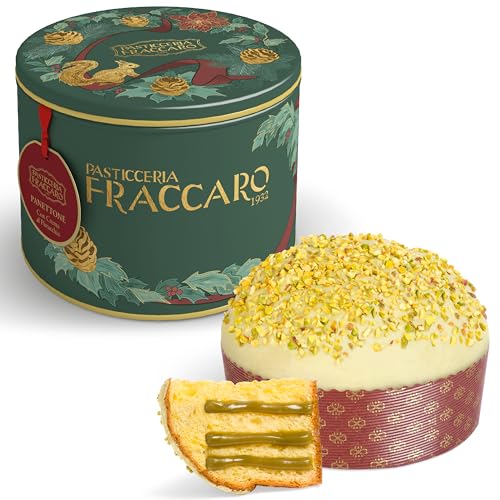 Handwerklicher Pistazien-Panettone 750 g, Pasticceria Fraccaro 1932, gefüllt mit Pistaziencreme, ohne kandierte Früchte und Rosinen, dunkle Schokolade und sizilianische Pistazienkruste, mit Mutterhefe von Pasticceria Fraccaro 1932