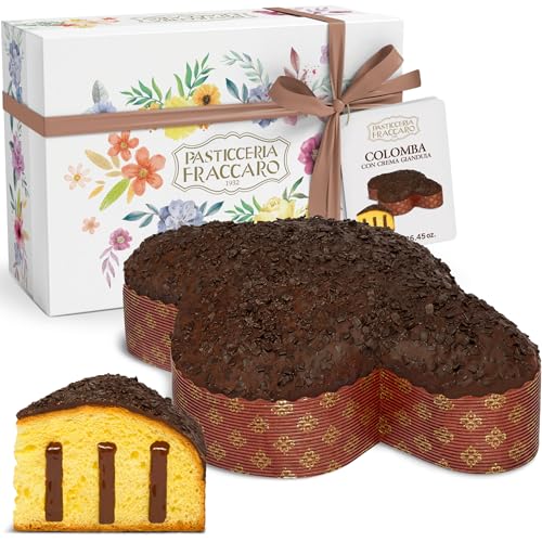 Oster-Taube mit Gianduia, handgefertigt, 750 g - Pasticceria Fraccaro 1932, Ostergebäck mit Gianduia-Creme und Schokoladenglasur, ohne kandierte Früchte, mit Mutterhefe, in einer Geschenkverpackung von Pasticceria Fraccaro 1932