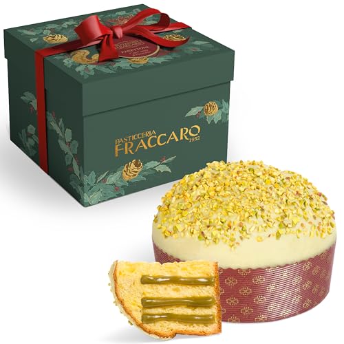 Pistazien-Panettone 750gr, Pasticceria Fraccaro 1932, gefüllt mit Pistaziencreme, mit Mutterhefe, ohne kandierte Früchte und Rosinen, dunkle Schokolade und sizilianische Pistazienkruste, Geschenkbox von Pasticceria Fraccaro 1932