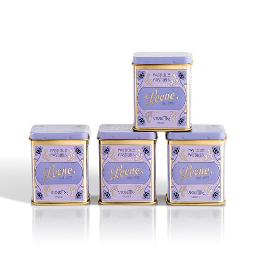 Leone seit 1857 - Dose Pastiglie Leone Violetta - Bonbons mit Veilchengeschmack, glutenfrei und vegan - 4 Dosen zu je 30g (4 x 30g) von Pastiglie Leone