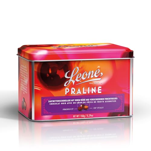 Leone seit 1857 - Dose mit Fruchtgummis überzogen mit Zartbitterschokolade - Leone Pralinen - glutenfrei und vegan - Geschenkdose 150 g von Pastiglie Leone