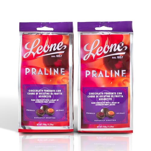 Leone seit 1857 - Fruchtgelees überzogen mit Zartbitterschokolade - Leone Schokoladenpralinen - glutenfrei und vegan - 2 Beutel à 150g (2 x 150g) von Pastiglie Leone