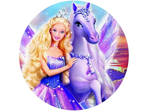 Tortenaufleger Barbie und der geheimnisvolle Pegasus, rund 20cm Fondantpapier PREMIUM von Pati-Versand