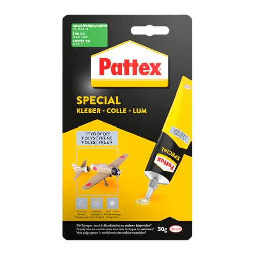 Pattex Spezialkleber Styropor, ist flexibel mit einer hohen Anfangshaftung, wasserfest, härtet weiß aus, 30 g von Pattex