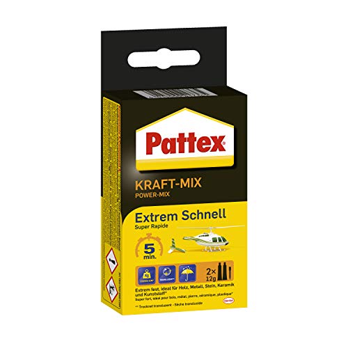 Pattex Kraft-Mix Extrem Schnell, extrem schnell härtender 2 Komponenten Kleber auf Epoxidharz Basis, 2K Kleber mit hoher Beständigkeit für viele Materialien, 2x12g Tube von Henkel