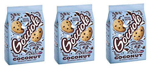 3x Barilla Pavesi Gocciole Coconut Shortbread-Kekse mit dunkler Schokolade und Kokosnuss Kekse mit Schokotropfen 320g Biscuits Cookies von Pavesi