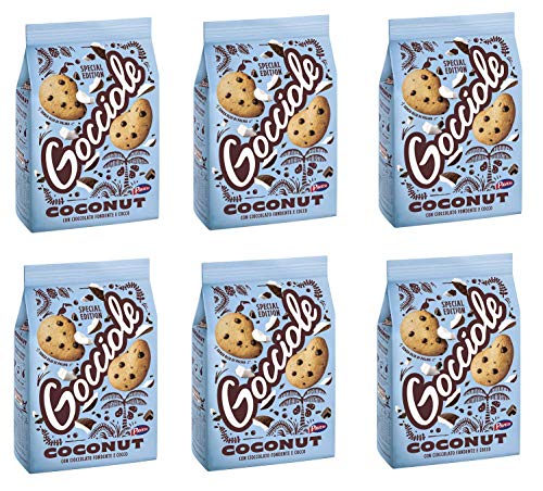 6x Barilla Pavesi Gocciole Coconut Shortbread-Kekse mit dunkler Schokolade und Kokosnuss Kekse mit Schokotropfen 320g Biscuits Cookies von Pavesi