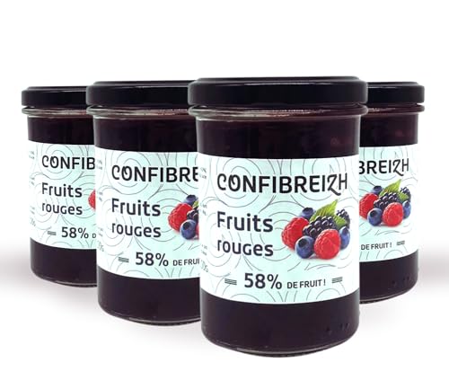 PACK 4 Gläser Konfitüre 230g Rote Früchte - Traditionelle Herstellung im Kupferkessel und reich an Früchten - Bretagne von Paysan Breton