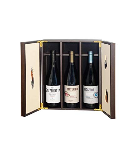 GESCHENKVERPACKUNG - ELEGANTE HOLZBOX MIT ZUBEHÖR FÜR SOMMELIER UND SAMMLUNG SIZILIANISCHER BIOLOGISCHER WEINE. von Pellegrino