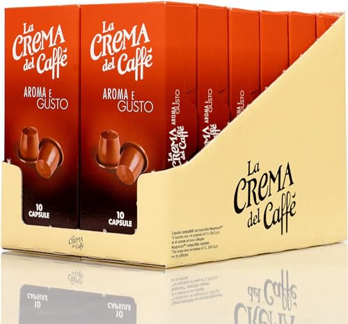 La Crema del Caffè Aroma e Gusto, 120 Nespresso-kompatible Kaffeekapseln, Intensive Aromen von Geröstetem Brot und Bitterem Kakao mit Würzigen Noten, Dunkle Röstung von La Crema del Caffe