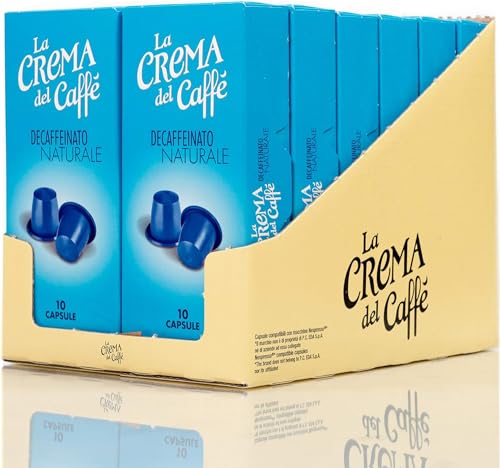 La Crema del Caffè Decaffeinato Naturale, 120 Nespresso-kompatible Koffeinfrei Kaffeekapseln mit Vollmundigen und Ausgewogenen Geschmack und Aroma von Schokolade und Gewürzen von La Crema del Caffe