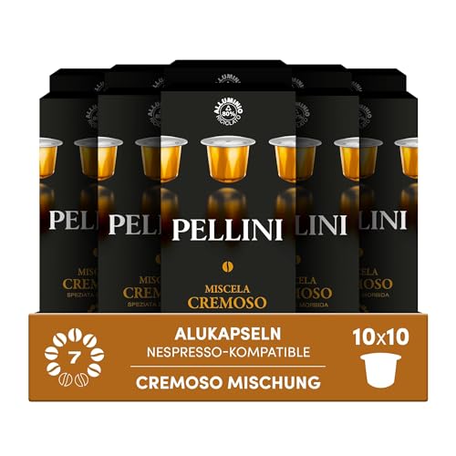 Pellini Cremoso, 100 Nespresso-kompatible Alukapseln, Arabica-Robusta-Mischung mit vollem, würzigem Geschmack und Karamell-Nuss-Noten, 10x10 Kapseln von Pellini