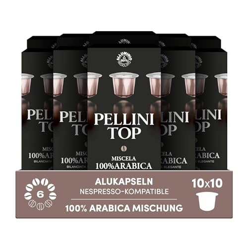 Pellini Top 100% Arabica, 100 Nespresso-kompatible Alukapseln, Edel-100%-Arabica-Mischung mit Kakaound Zitrusnoten, 10x10 Kapseln von Pellini