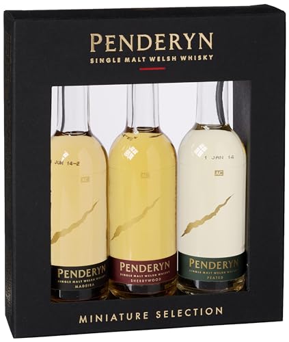 Penderyn Gold Range Single Malt Whisky Trio Geschenkset aus Wales - Ausgezeichnete Whiskys - Madeira, Sherrywood und Peated zum Probieren oder Verschenken mit 46% vol. (3 x 0,05l) von Penderyn