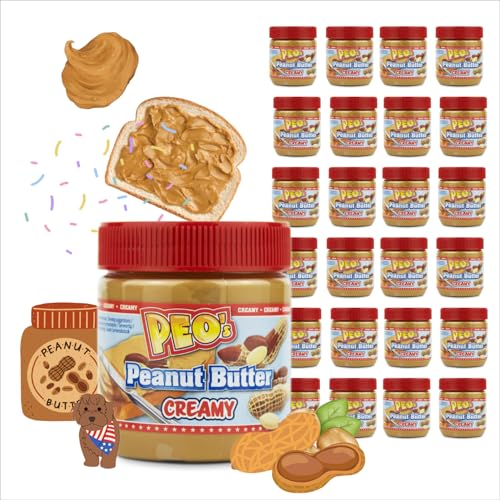 PEO's 24 x 340g Erdnussbutter Creamy | Natürliche Peanut Butter aus gerösteten Erdnusskernen | Leckere Erdnussmus mit vollem und cremigen Geschmack | 24er Vorteilspack von Peo's