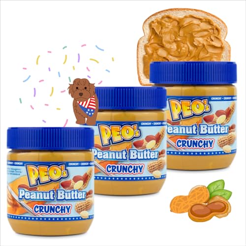 PEO's 3 x 340g Erdnussbutter Crunchy | Natürliche Peanutbutter aus gerösteten Erdnusskernen | Leckere Erdnusscreme mit vollem Geschmack von Peo's