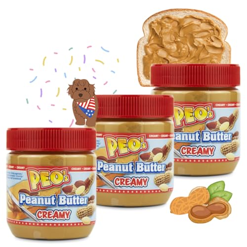 PEO's 3x 340g Erdnussbutter Creamy | Natürliche Peanutbutter aus gerösteten Erdnusskernen | Leckere Erdnusscreme mit vollem Geschmack von Peo's