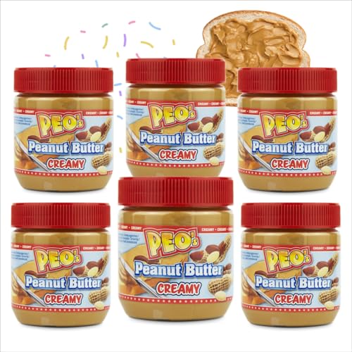 PEO's 6 x 340g Erdnussbutter Creamy | Natürliche Peanut Butter aus gerösteten Erdnusskernen | Leckere Erdnusspaste mit vollem Geschmack von Peo's