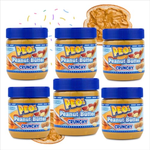 PEO's 6 x 340g Erdnussbutter Crunchy | Natürliche Peanut Butter aus gerösteten Erdnusskernen | Leckere Erdnusspaste mit vollem Geschmack von Peo's