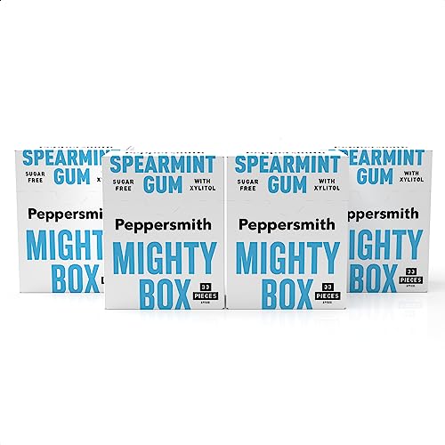 Peppersmith - Britischer grüner Minzgummi, 100 % pflanzliches Xylitol, Lufterfrischer, zuckerfreier Gummi, Vorteile für die Mundgesundheit, Mighty Box, 4 Stück von Peppersmith