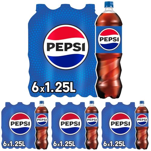 Pepsi Cola, Das Original von Pepsi, Koffeinhaltige Cola in Flaschen aus 100% recyceltem Material, EINWEG (6 x 1.25 l) (Packung mit 4) von Pepsi