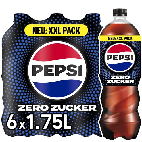 Pepsi Zero Zucker, Das zuckerfreie Erfrischungsgetränk von Pepsi ohne Kalorien, Koffeinhaltige Cola in der Flasche, EINWEG (6 x 1.75 l) von Pepsi