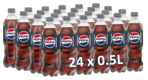 Pepsi Zero Zucker, Das zuckerfreie Erfrischungsgetränk von Pepsi ohne Kalorien, Koffeinhaltige Cola in der Flasche, EINWEG (24 x 0.5 l) von Pepsi