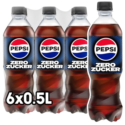 Pepsi Zero Zucker, Das zuckerfreie Erfrischungsgetränk von Pepsi ohne Kalorien, Koffeinhaltige Cola in der Flasche, EINWEG (6 x 0.5 l) (Verpackungsdesign kann abweichen) von Pepsi Zero Zucker