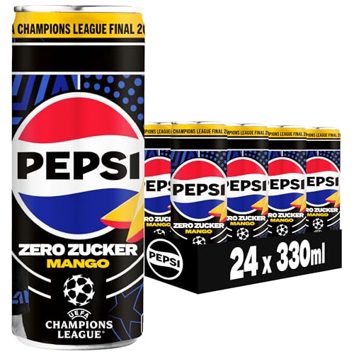 Pepsi Zero Zucker Mango, Das zuckerfreie Erfrischungsgetränk von Pepsi ohne Kalorien, Koffeinhaltige Cola mit Mango Geschmack in der Dose, EINWEG (24 x 0.33 l) von Pepsi